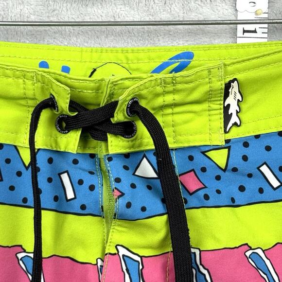 Maui and Sons Shark Print Swim Trunks Size L Neon Board Shorts Beach Summer - Picture 5 of 10